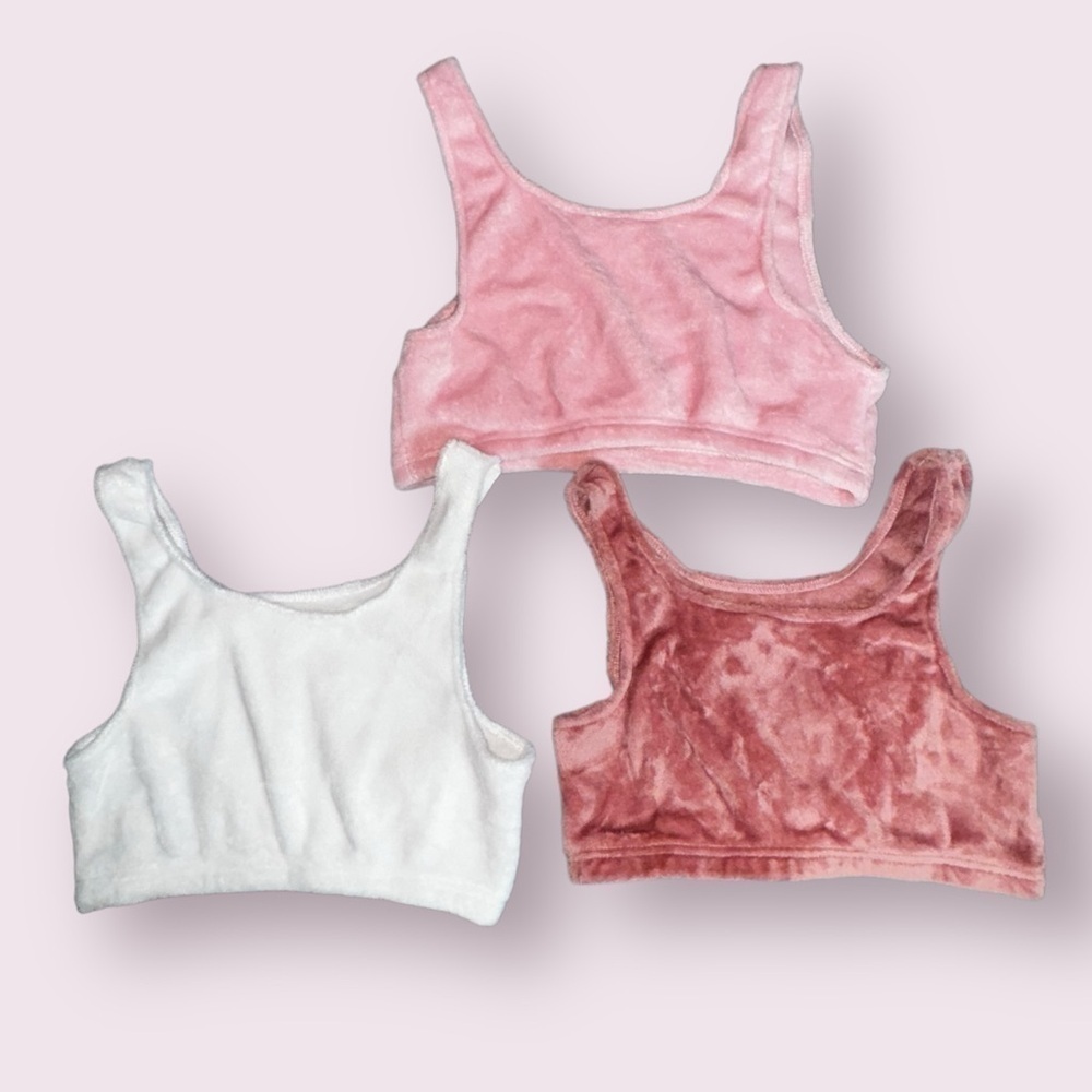 SHEIN Sherpa Lounge Sleep Set 3pc Crop Tops Pink White Mauve Size L